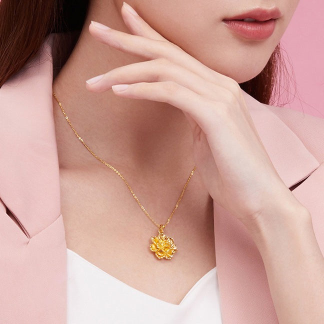 24K Gold Alluring Peony Necklace Pendant