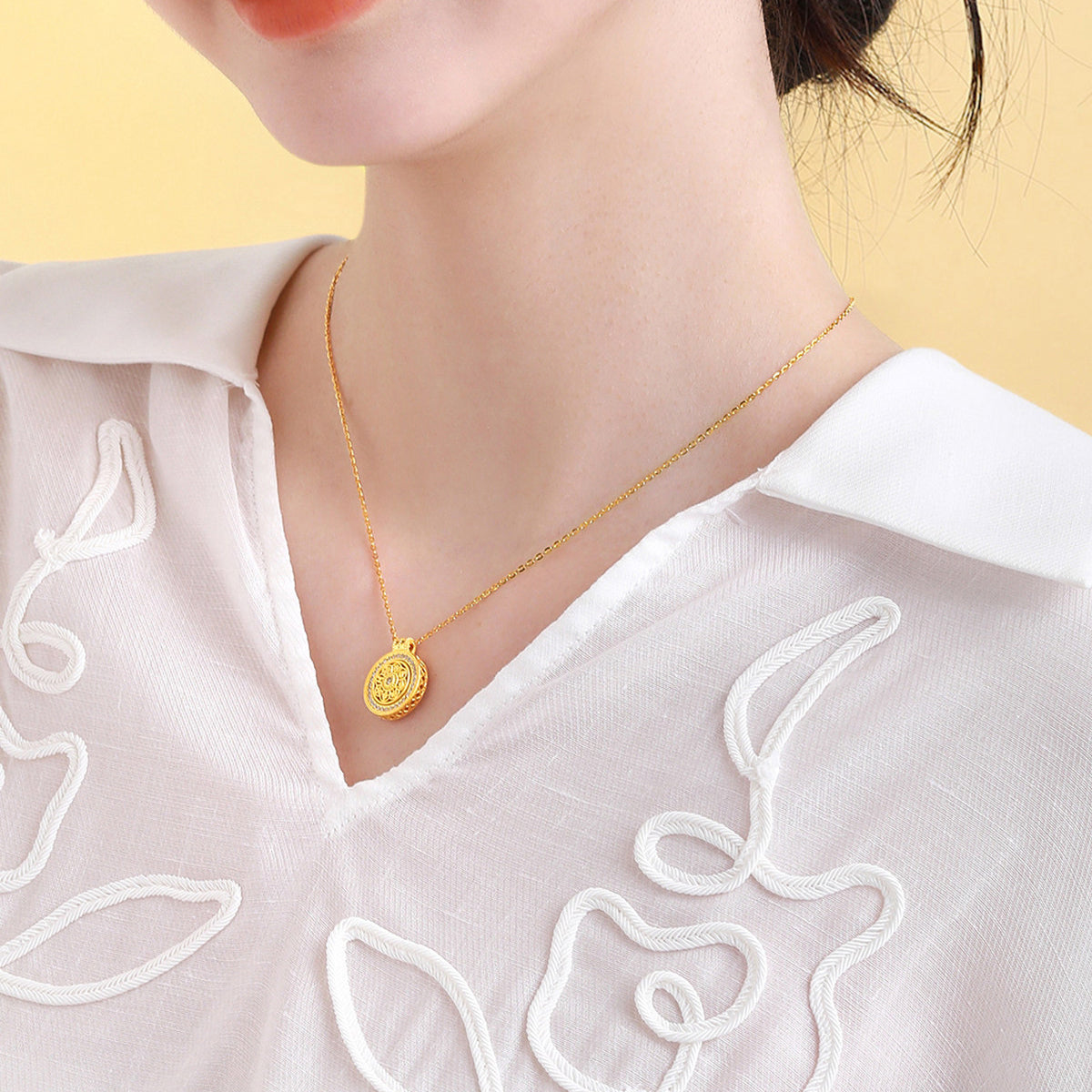 Gold Plated Silver Eight-treasure Compass Necklace