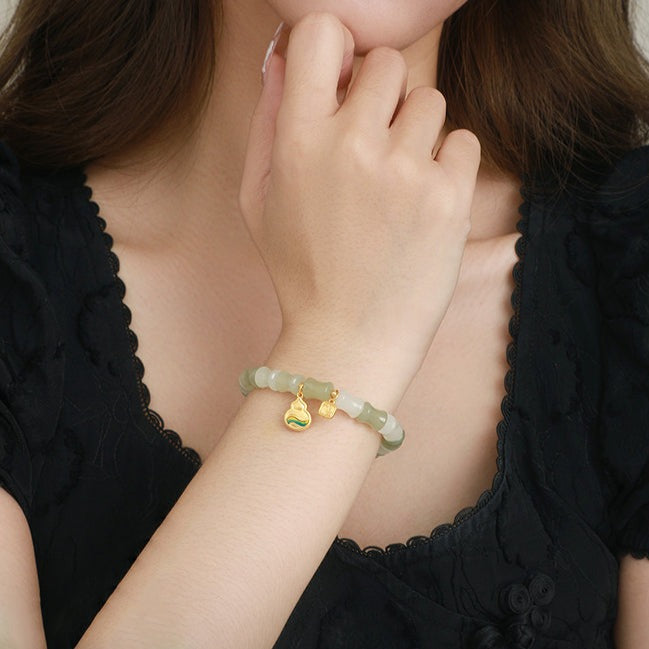 A Grand Panorama of Rivers and Mountains Series 24K Gold Bamboo Shape Hetian Jade Bracelet