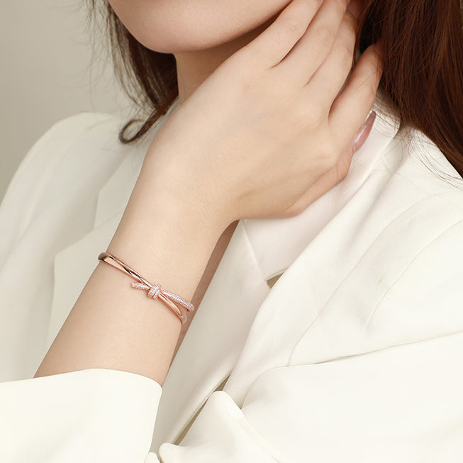 S925 Silver Rose Gold Time Knot Open Bangle