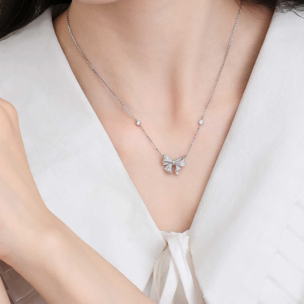 S925 Silver Zircon Bow Knot Necklace