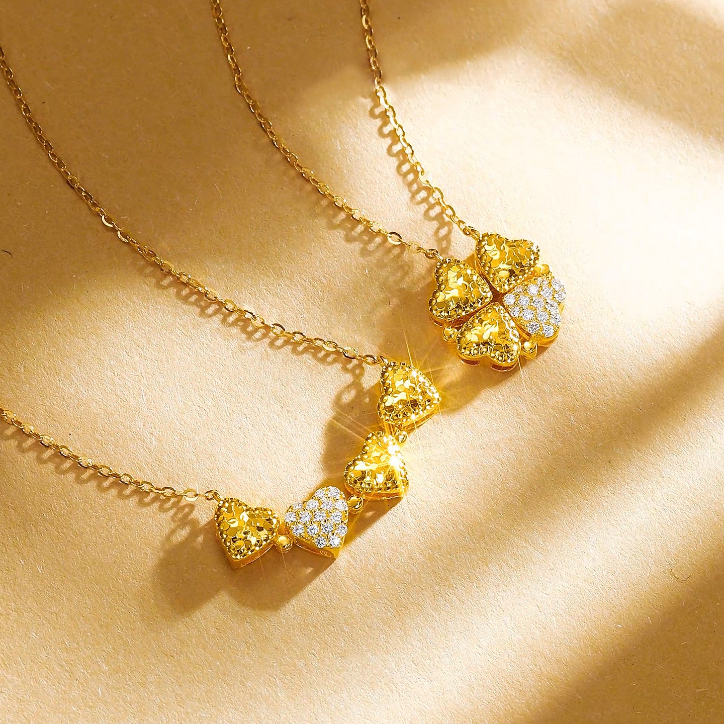 Gold Plated Silver Zircon Transformable Heart Clover Necklace