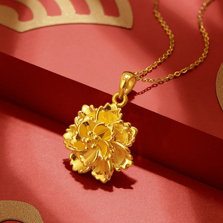 24K Gold Fragrant Peony Necklace Pendant