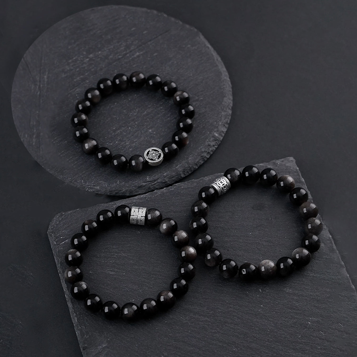[Pre-sale] S925 Silver Obsidian Blessing Charm Beaded Bracelet