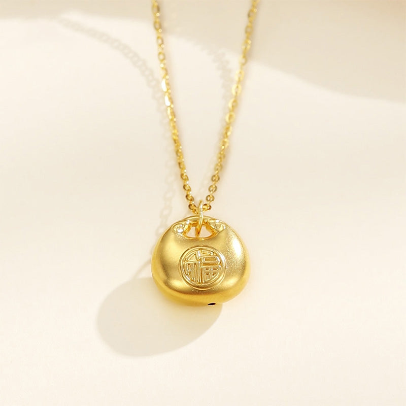 24K Gold Fu Fortune Ingot Necklace Pendant