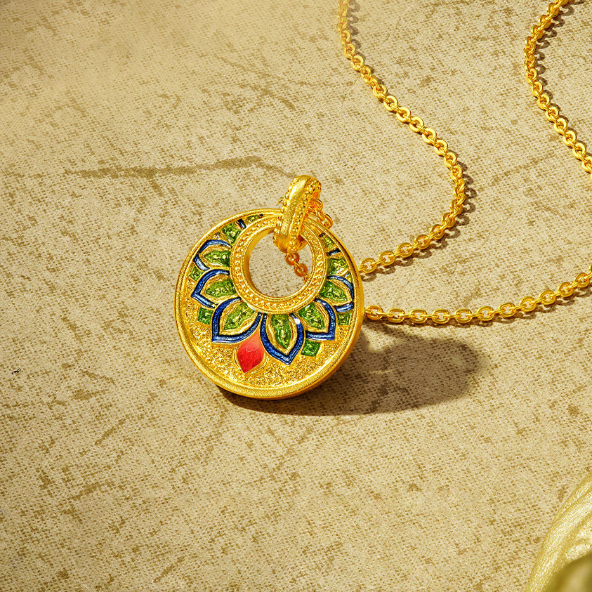 Chinese Cultural Relics Series 24K Gold Bodhisattva Lotus Base Necklace