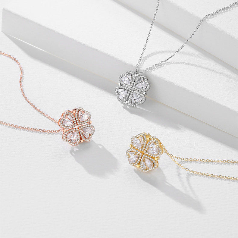 Gold Plated Silver Zircon Transformable Clover Necklace