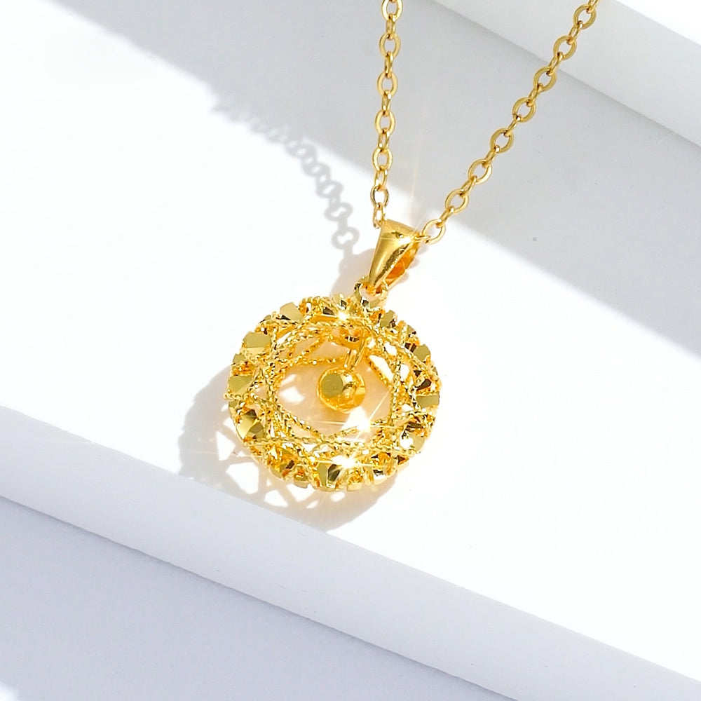 24K Gold Shining Round Necklace Pendant