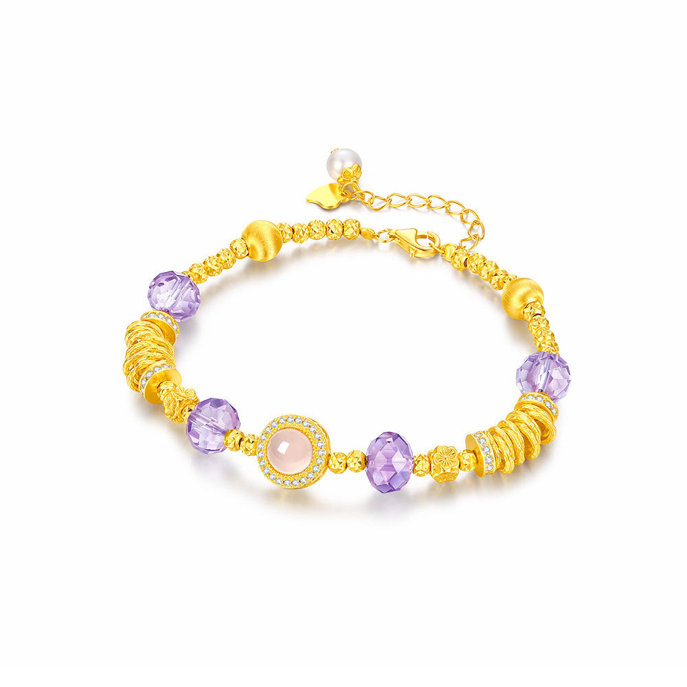 Gold Plated Silver Crystal Purple Cosmic Bracelet