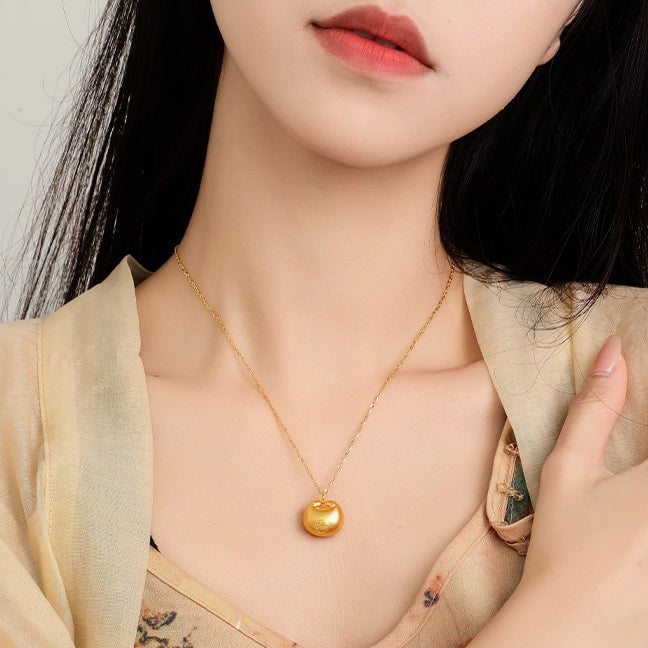 24K Gold Full Lucky PANG FU Bulgy Fortune  Necklace Pendant