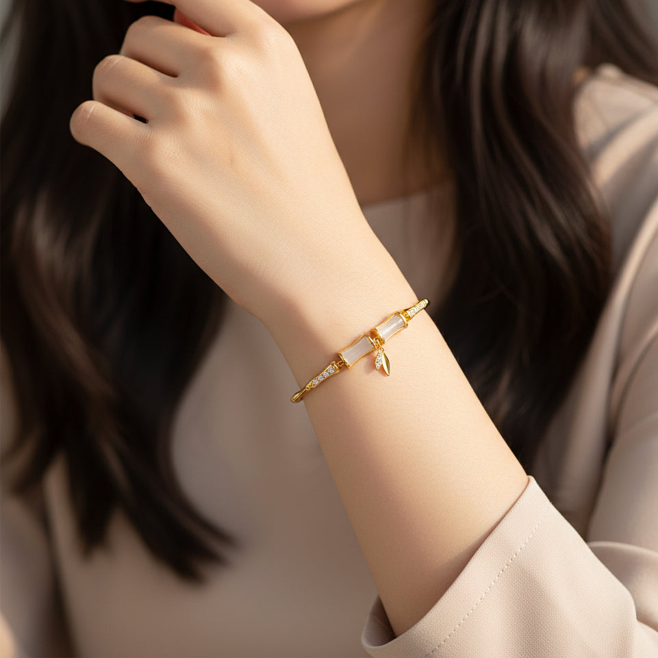 Silver Hetian Jade Lucky Bamboo Bracelet