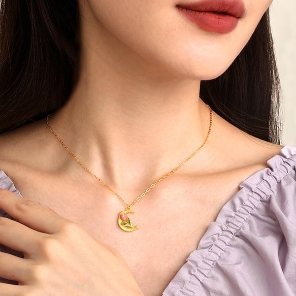 Monet Garden Series 24K Gold Tulip and Half Moon Necklace