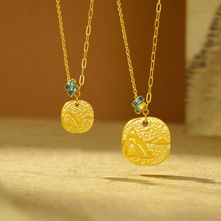 A Grand Panorama of Rivers and Mountains Series 24K Gold Hammer Pattern Couple Necklaces