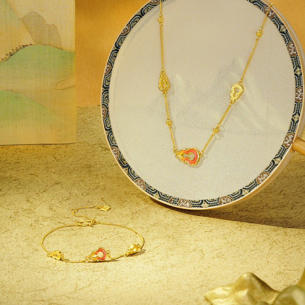 วัฒนธรรมจีน relics Series 24K Gold Flying gourd Bracelet