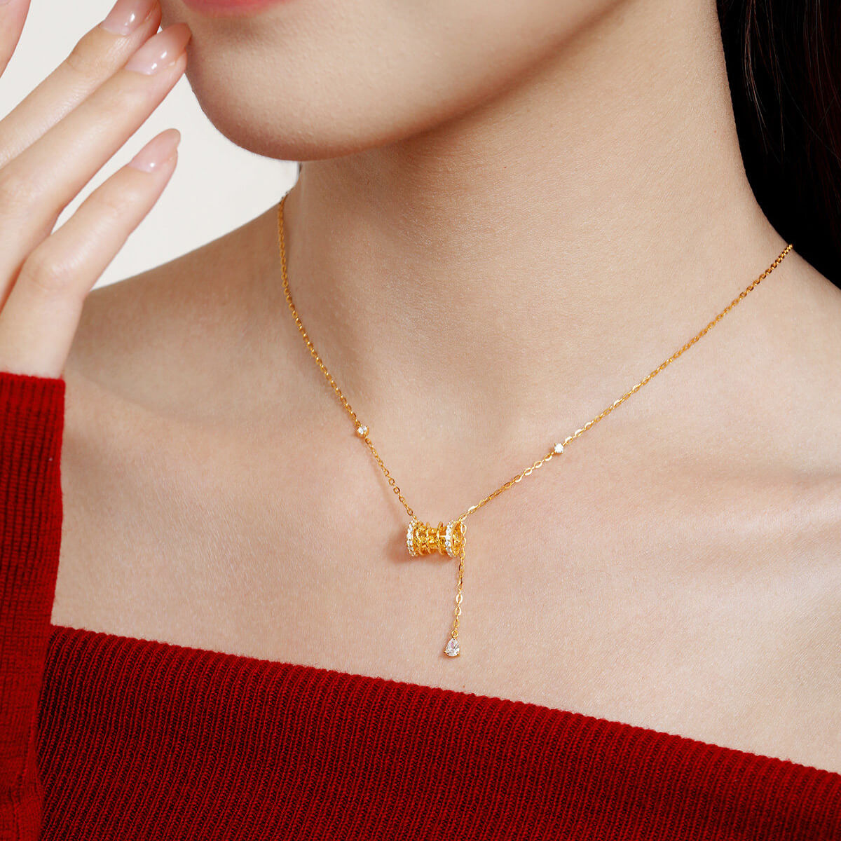 Gold Plated Silver Zircon Sparkling Small Waist Barrel Necklace