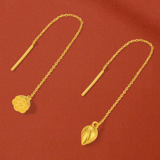 Happy Flower Wedding Series 24K Gold Lotus Pod and Flower Earrings