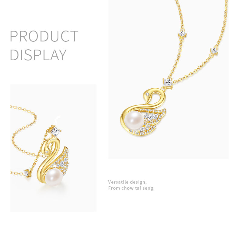 S925 Silver Pearl Zircon Golden Swan Necklace