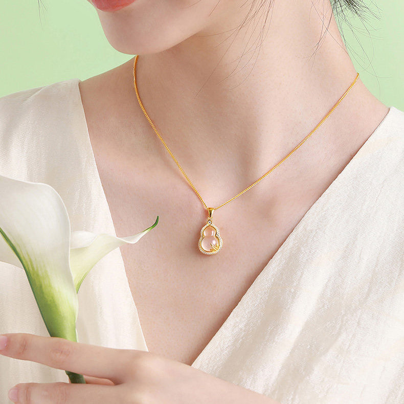 Gold Plated Silver Chalcedony Happiness Gourd Necklace