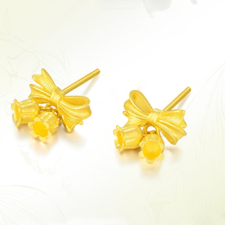 Happy Flower Wedding Series 24K Gold Bow Knot Lily of the Valley Flower Earrings