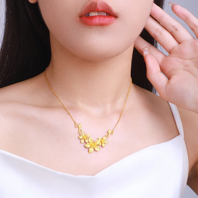 Happy Flower Wedding Series 24K Gold Elegant Nicotiana Alata Flower Necklace