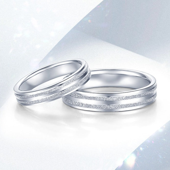 Pt950 Platinum Star Track Frosted Couple Rings