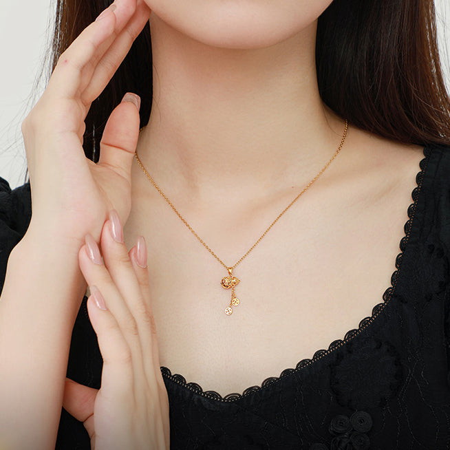24K Gold Fortune Coin Gourd Pendant