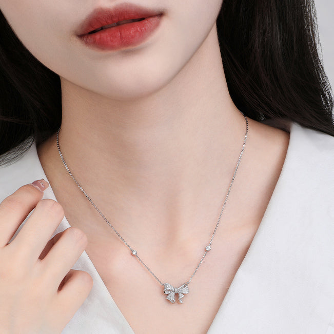 S925 Silver Zircon Bow Knot Necklace