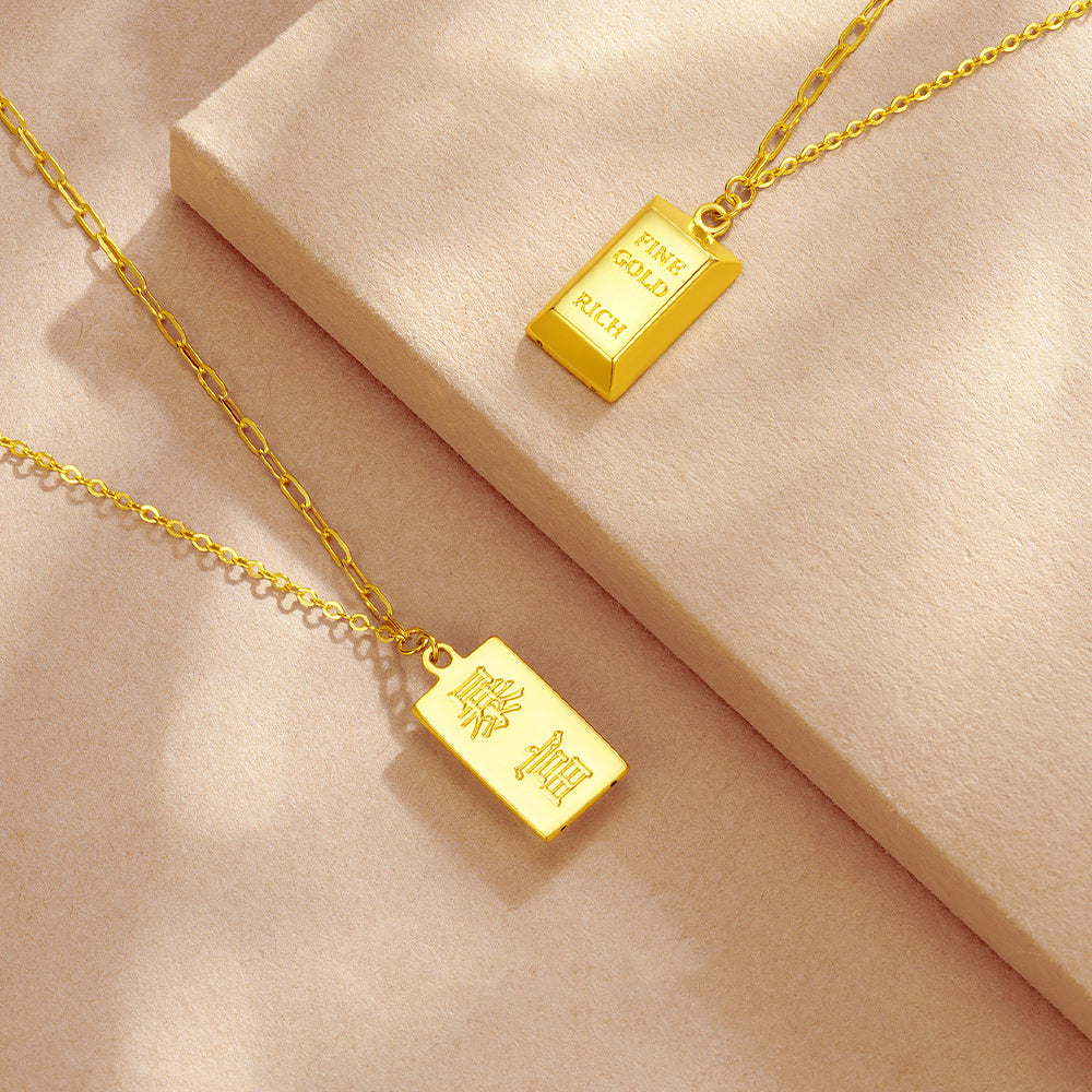 24K Gold Rich Golden Brick Necklace