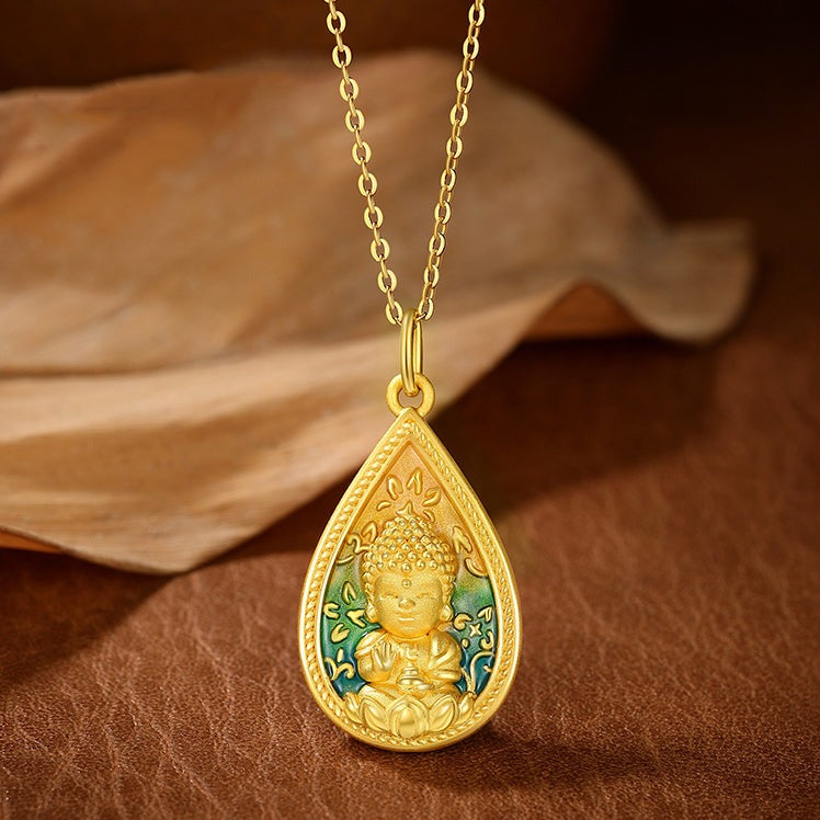 24K Gold Enamel Medicine Buddha Necklace Pendant