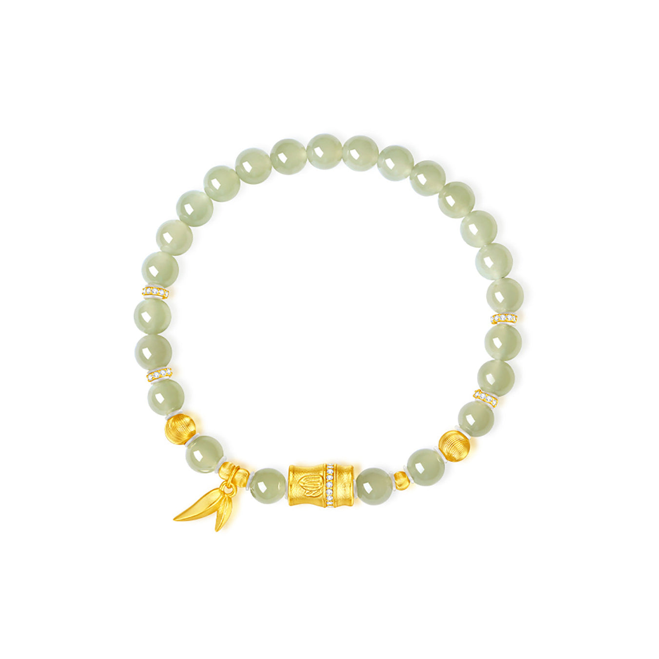 Gold Plated Silver Hetian Jade Bamboo Beaded Bracelet