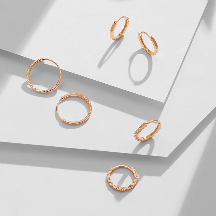 18K Rose Gold Flowing Gold Huggie Earrings