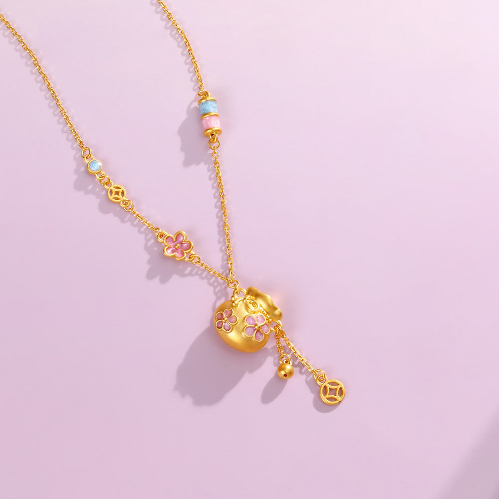 [Pre-sale] Twelve Gods of Flowers Series 24K Gold Temperature Color Change Enamel Peach Blossom Lucky Bag Necklace