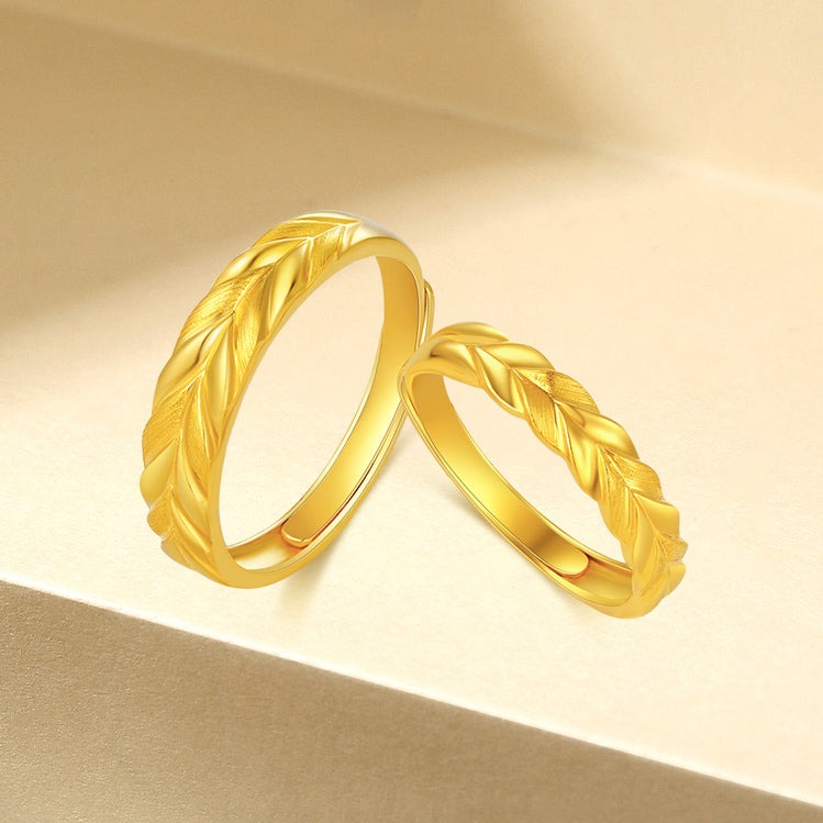 24K Gold Wheat Ear Couple Rings