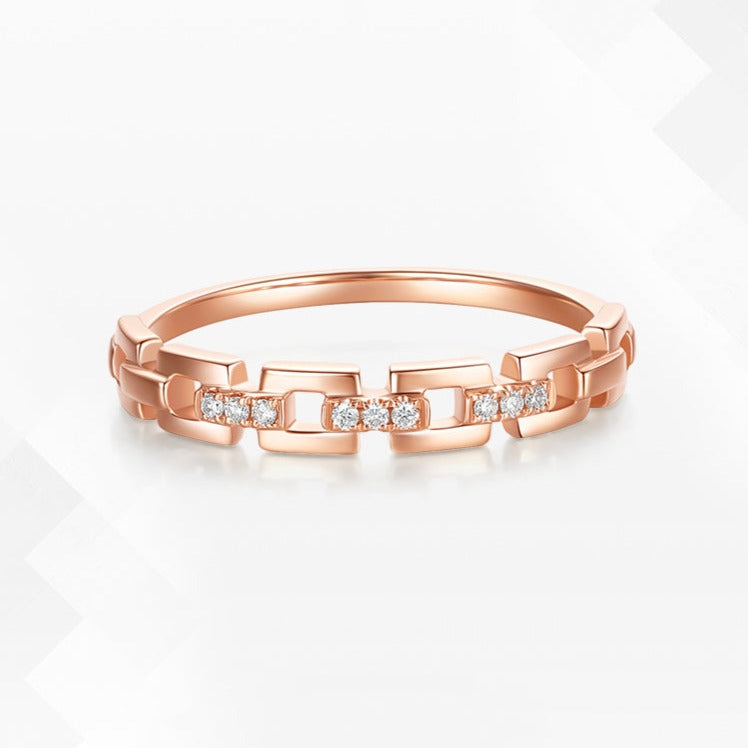 Urban Monologue Series 18K Rose Gold Diamond Square Chain Ring