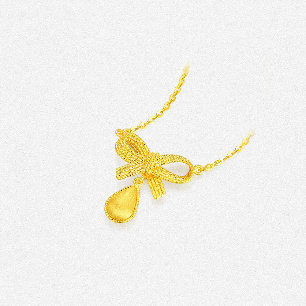 24K Gold Sparkling Bow Knot Water Drop Necklace