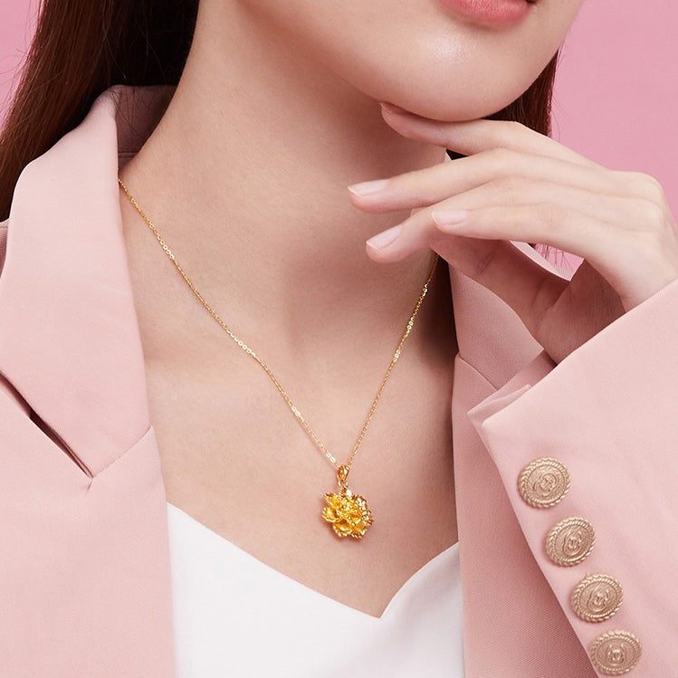 24K Gold Fragrant Peony Necklace Pendant