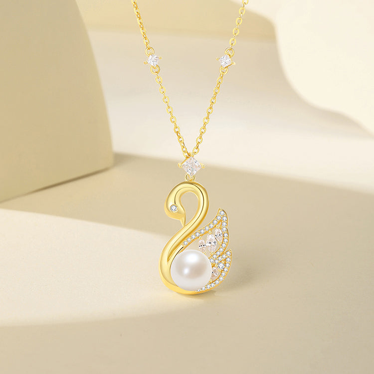 S925 Silver Pearl Zircon Golden Swan Necklace