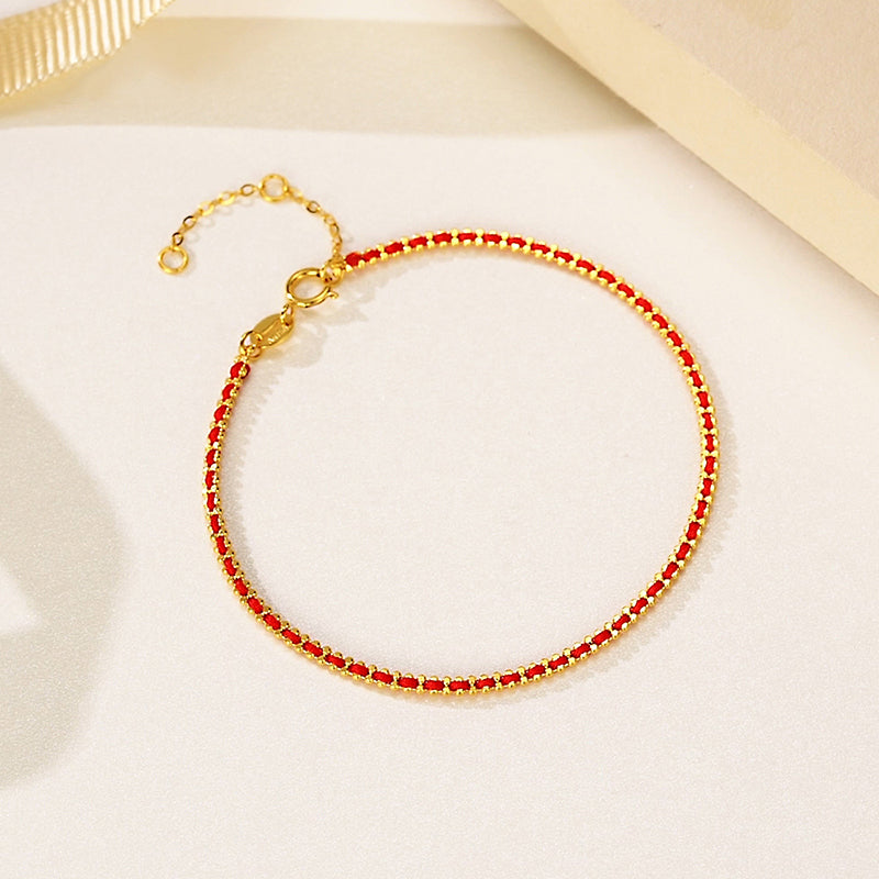 Au750 18K Gold Red Slim Braided Bracelet