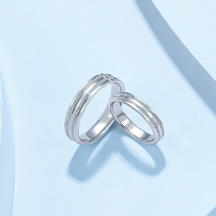 Pt950 Platinum Star Track Frosted Couple Rings