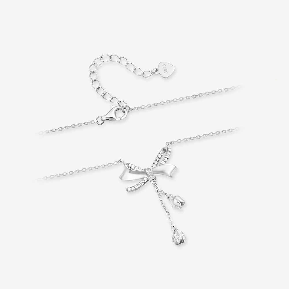 S925 Silver Bow Lily of the Valley Tassel Necklace