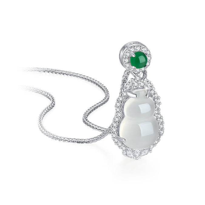 S925 Silver Zircon Chalcedony Ruyi Gourd Necklace