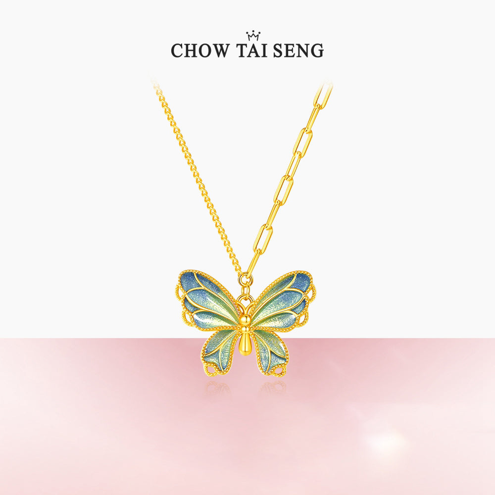 S925 Silver Enamel Pearl Colorful Butterfly Necklace