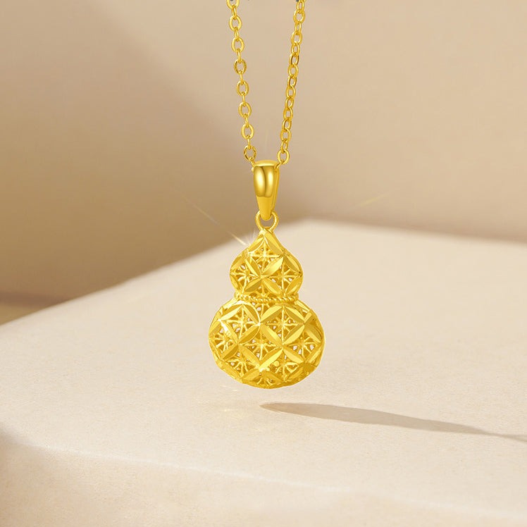 24K Gold Filigree Craft Gourd of Good Fortune Necklace Pendant