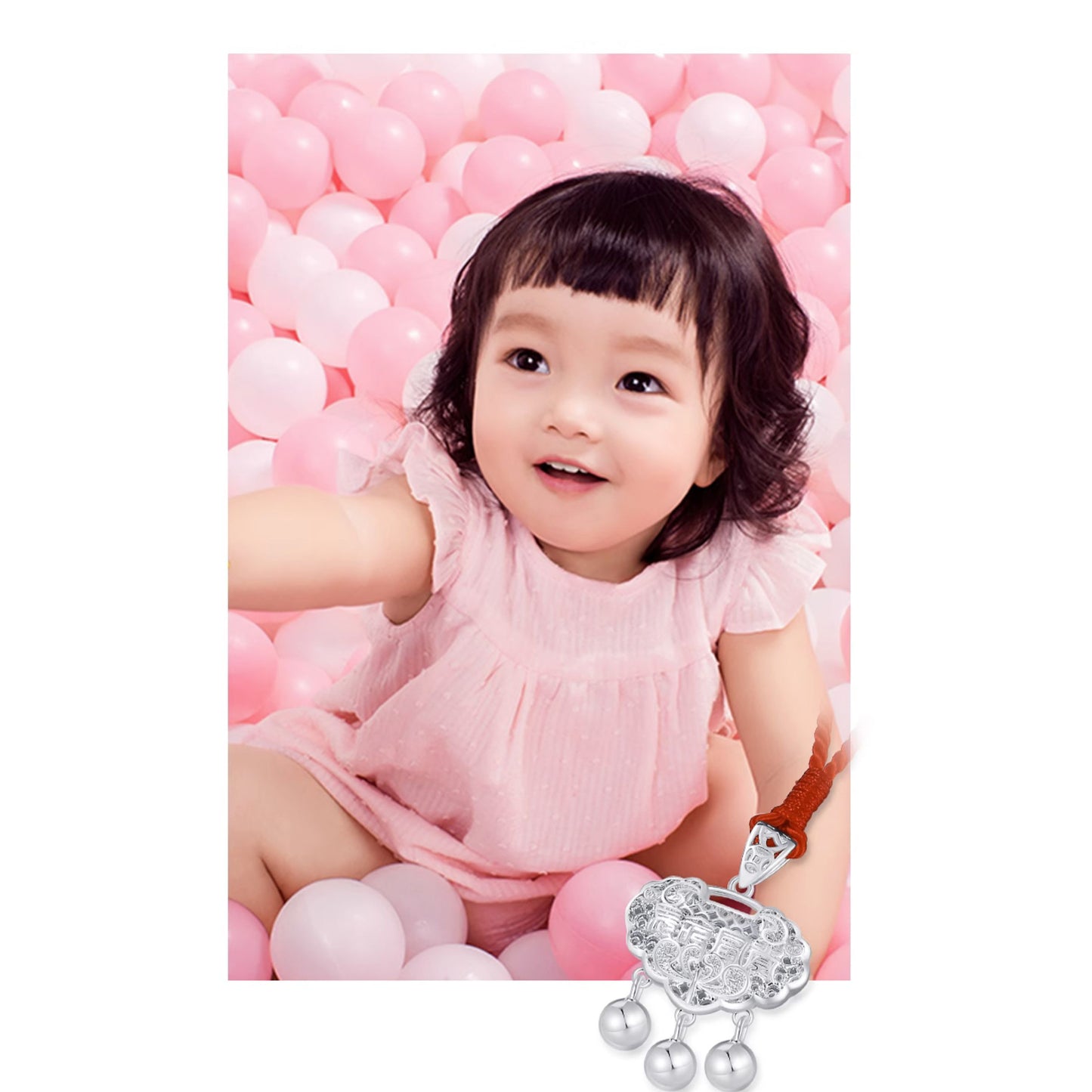 Silver Wealth and Longevity Ruyi Lock Newborn Baby Child Necklace