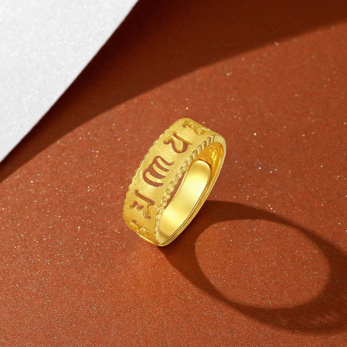 24K Gold Six-Syllable Mantra Hallow Wide Men's Ring