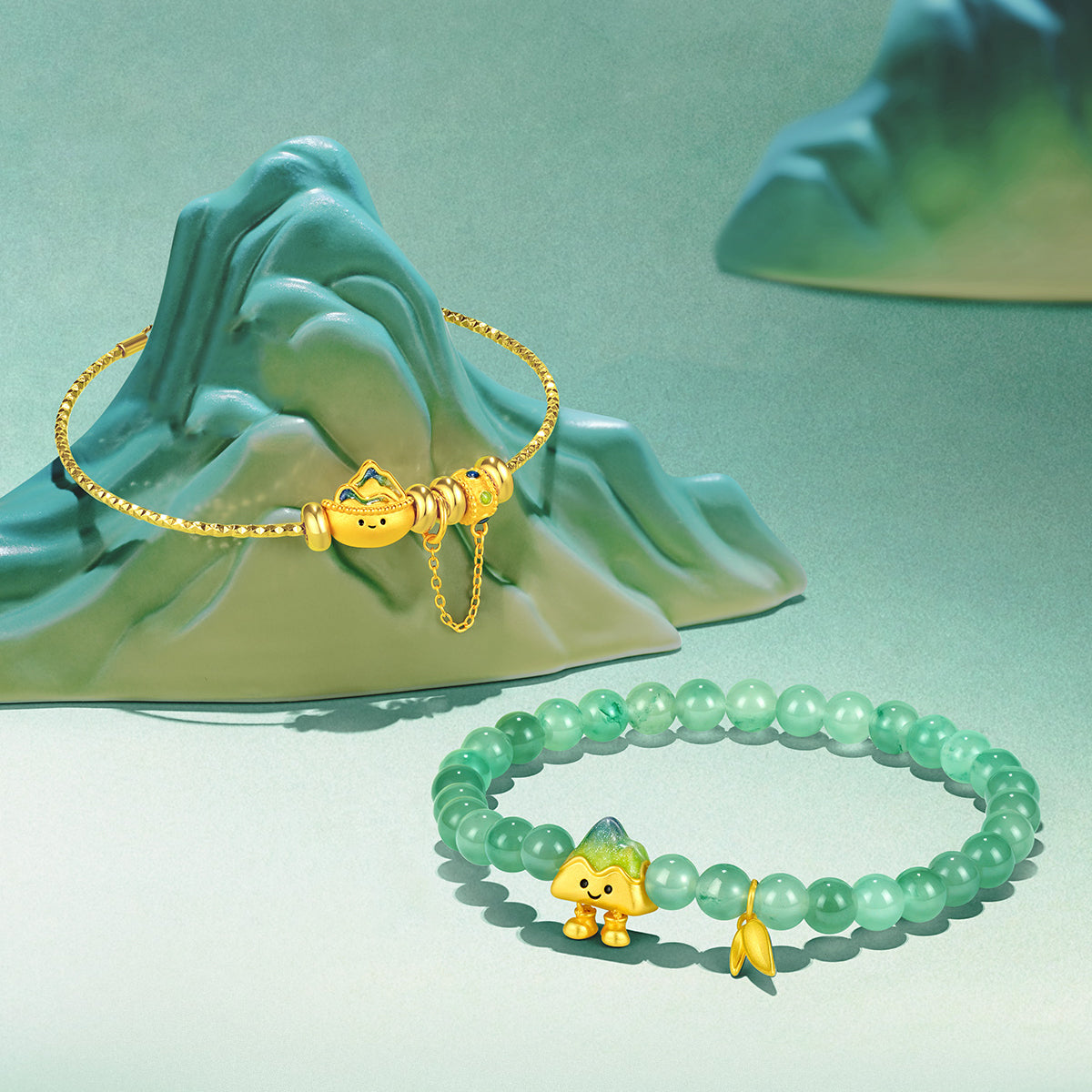 A Grand Panorama of Rivers and Mountains Series 24K Gold Landscape  Charm