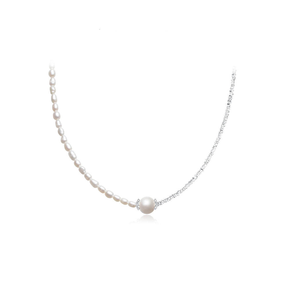 S925 Silver Cube Pearl Necklace