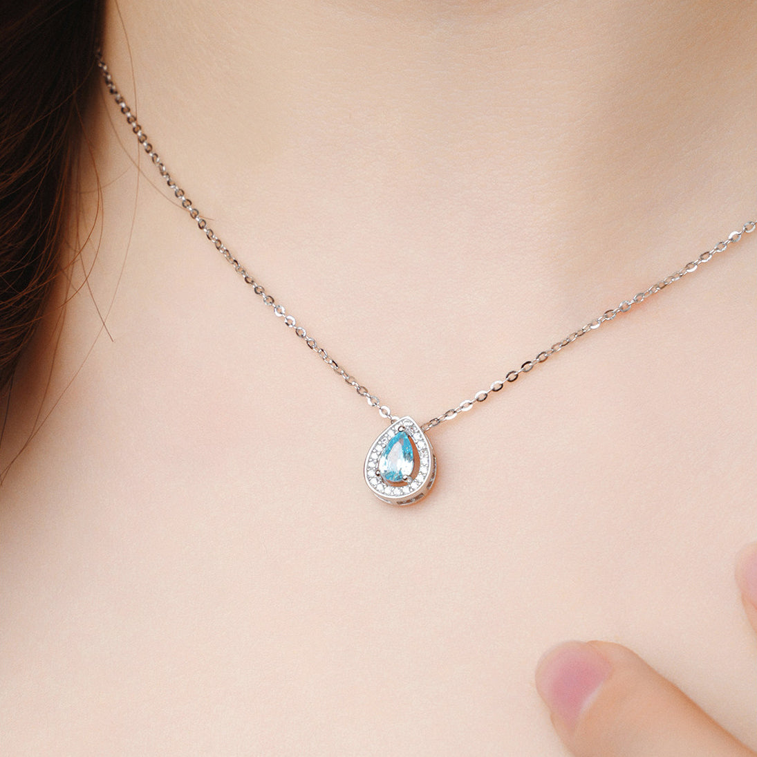 Silver Zircon Blue Moon Sea Necklace