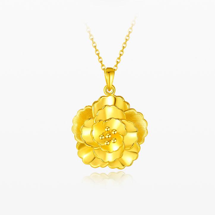 24K Gold Alluring Peony Necklace Pendant – ChowTaiSeng