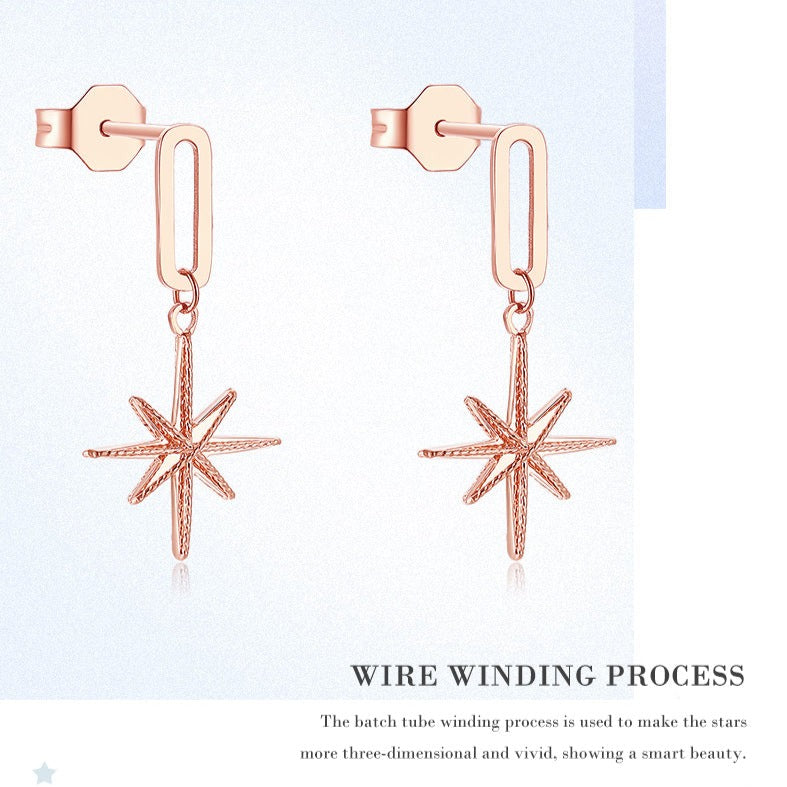 18K Rose Gold Star Drop Earring